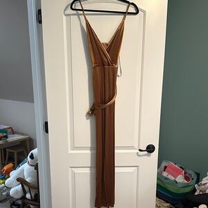 Slip-style Velvet Jumpsuit in Copper Brown
